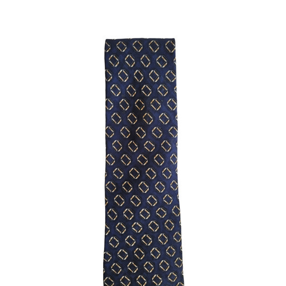 JZ Richards Navy Yellow Conservative Repeating Pattern Silk Tie - Picture 6 of 8